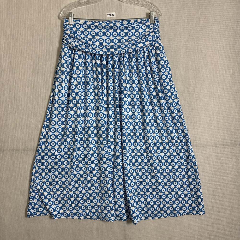 Boden Women's Size US 8P Blue / White Geometric Print Stretch Viscose Maxi Skirt